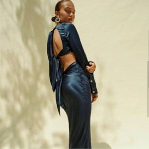 The Line by K Dress Backless Tie Silk Evening Dress Navy Deep Blue